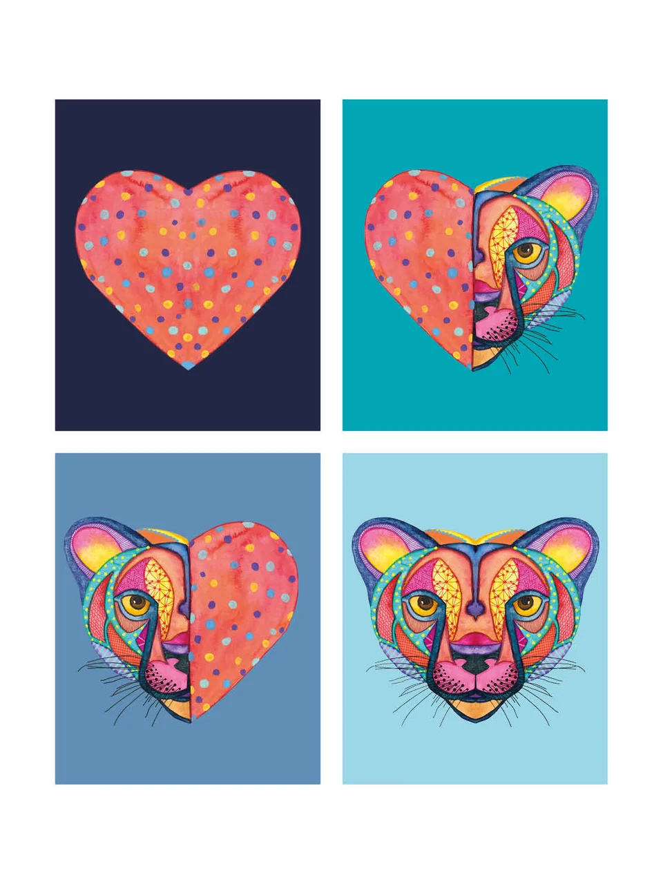 Print ilustración panteras azules acuarela