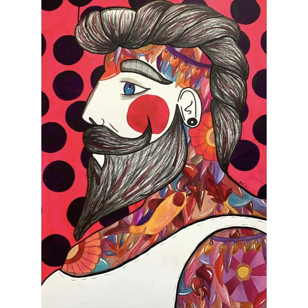 Original illustration pink tropical hipster