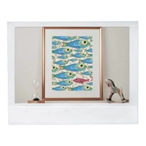 Print ilustración peces azules portugueses acuarela