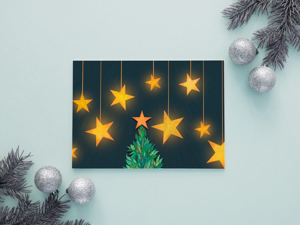 Tarjeta de Navidad estrellas arbol