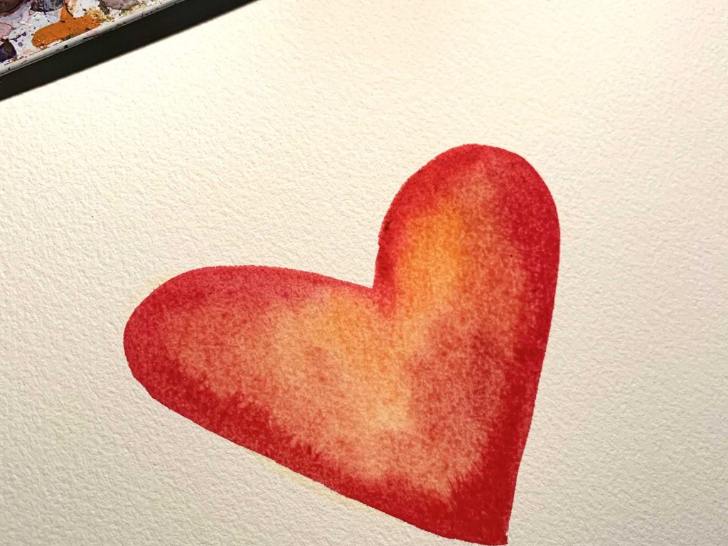 Ilustración original corazón rojo acuarela