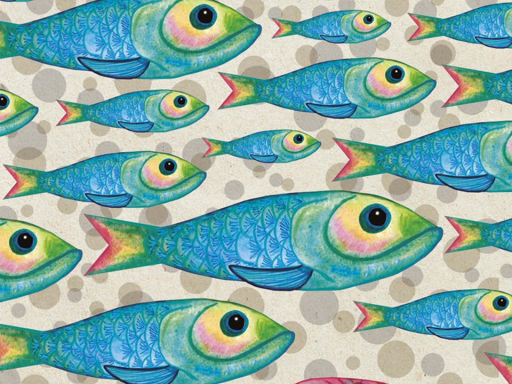 Print grupo de peces acuarela